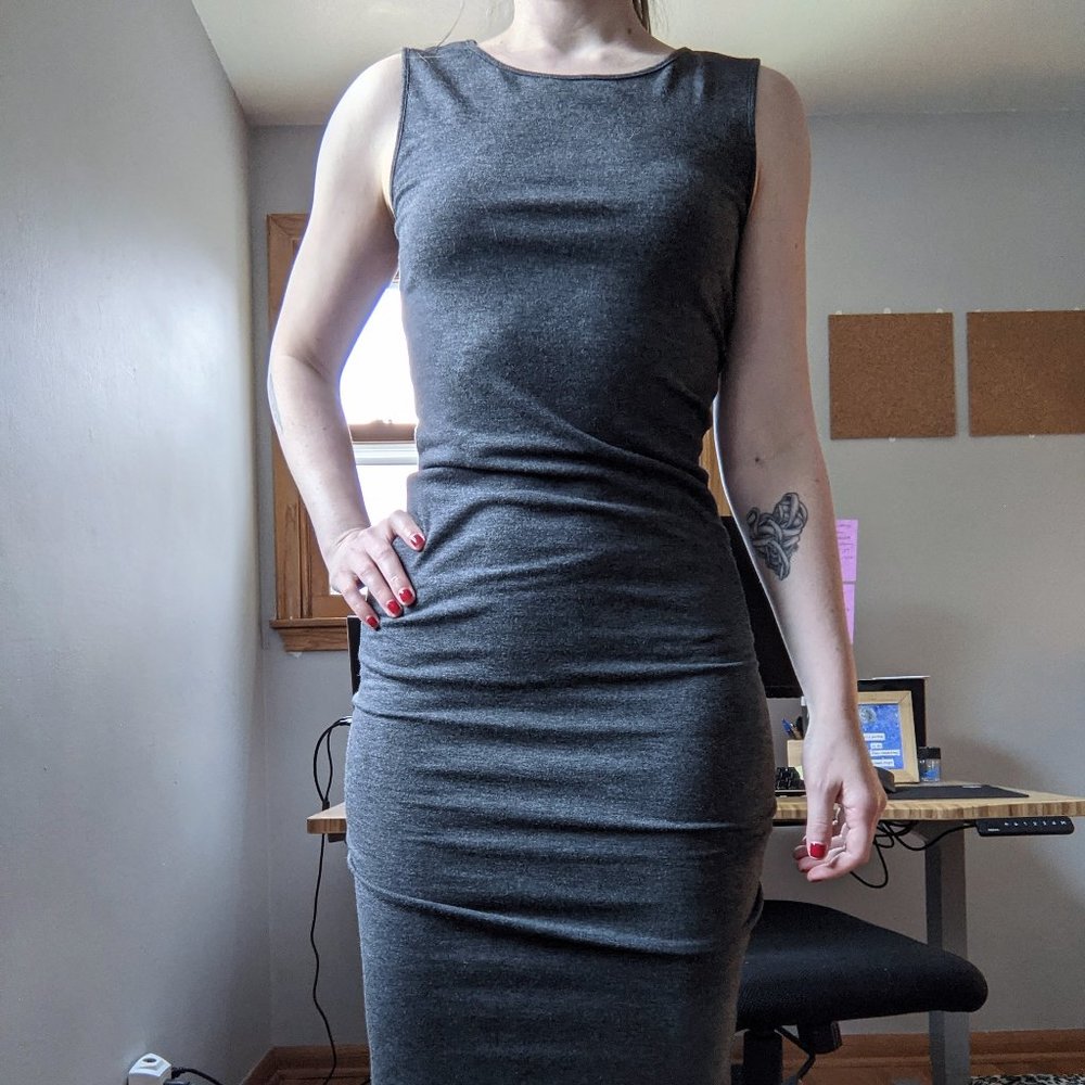 Grey Midi Form Fitting Dress